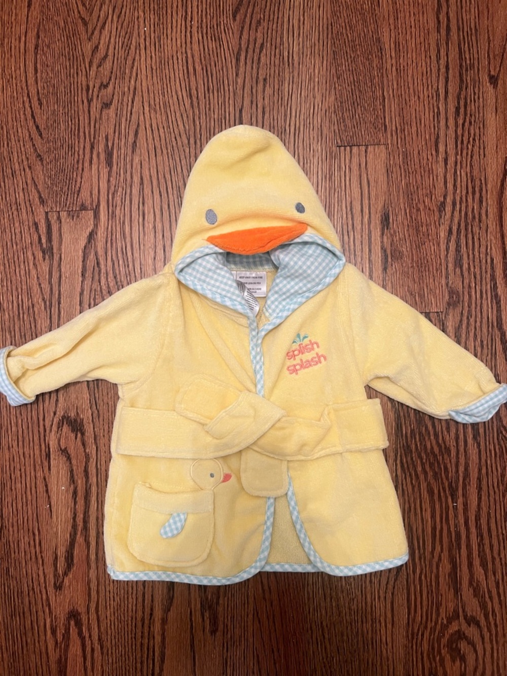 Little Me Yellow Baby Hooded Towel with Light Blue Gingham Trim